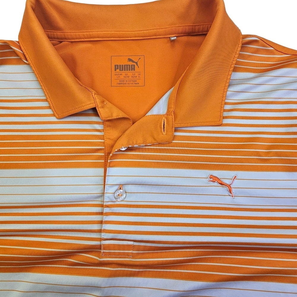 Puma Mens Dry Cell Striped Golf Polo Shirt Orange White Large Short Sleeve - Picture 4 of 8